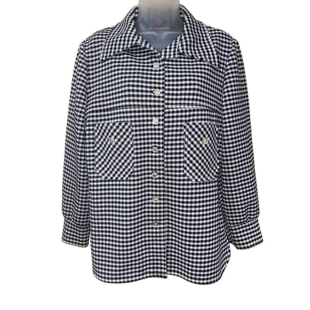 Vintage Jack Winter Black & White Houndstooth Button-Up Shirt Jacket Womens M Po